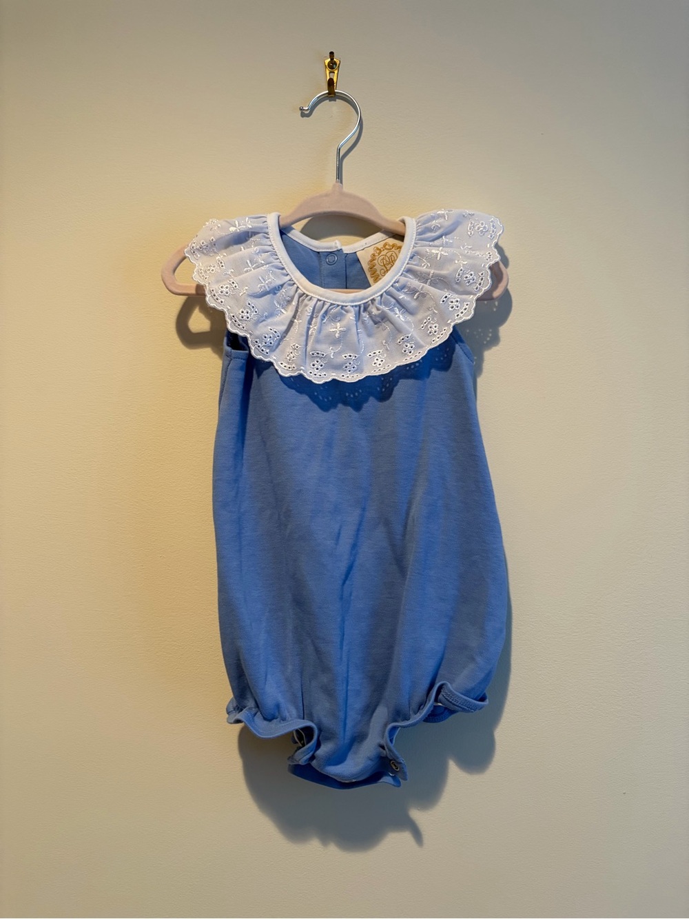 The Beaufort Bonnet Company Blue bubble with White Eyelet Collar